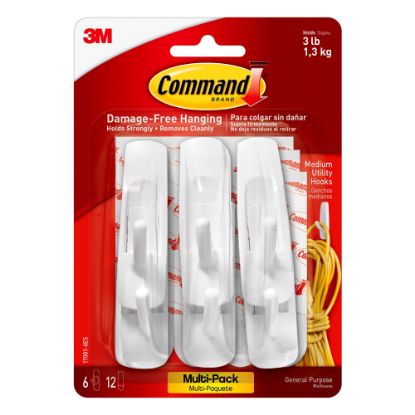 Picture of Command Medium Utility Plastic Hooks, 6-Command Hooks, 12-Command Strips, Damage-Free, White