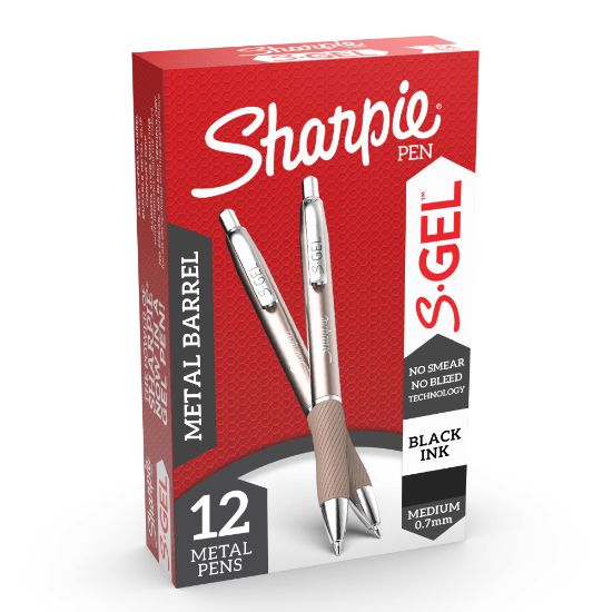 Picture of Sharpie S-Gel Pens, Medium Point, 0.7 mm, Red/Gold Barrel, Black Ink, Pack Of 12 Pens