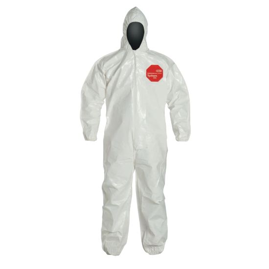 Picture of DuPont Tychem SL Coveralls With Hood, X-Large, White, Pack Of 12 Coveralls