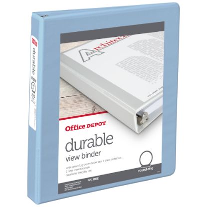 Picture of Office Depot Brand 3-Ring Durable View Binder, 1in Round Rings, Baby Blue