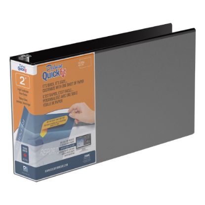 Picture of QuickFit Legal Landscape Overlay 3-Ring Binder, 2in Round Rings, 50% Recycled, Black