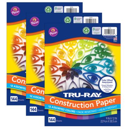 Picture of Tru-Ray Color Wheel Paper Assortment, 9in x 12in, Assorted Colors, 144 Sheets Per Pack, Set Of 3 Packs