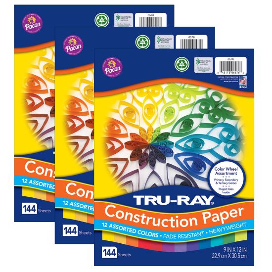 Picture of Tru-Ray Color Wheel Paper Assortment, 9in x 12in, Assorted Colors, 144 Sheets Per Pack, Set Of 3 Packs