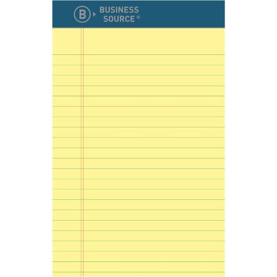 Picture of Business Source Premium Writing Pad - 5in x 8in - Canary Paper - Tear Proof, Sturdy Back, Bleed-free - 1 Dozen