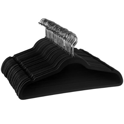 Picture of Elama Flocked Velvet Clothes Hangers, Black, Pack Of 50 Hangers