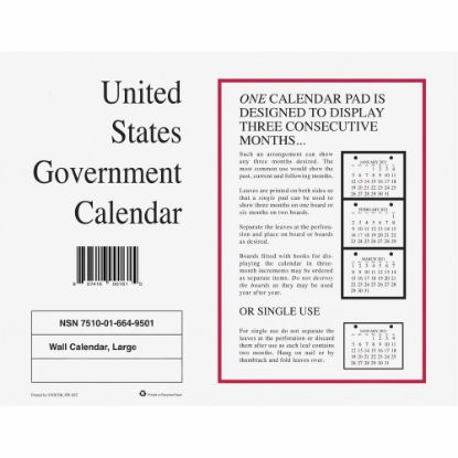 Picture of Unicor Monthly Wall Calendar - Monthly - 2025 - 2025 - Wall Mount - White - Perforated, Foldable, Three Month Calendar - 10 / Pack