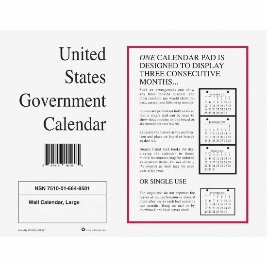 Picture of Unicor Monthly Wall Calendar - Monthly - 2025 - 2025 - Wall Mount - White - Perforated, Foldable, Three Month Calendar - 10 / Pack