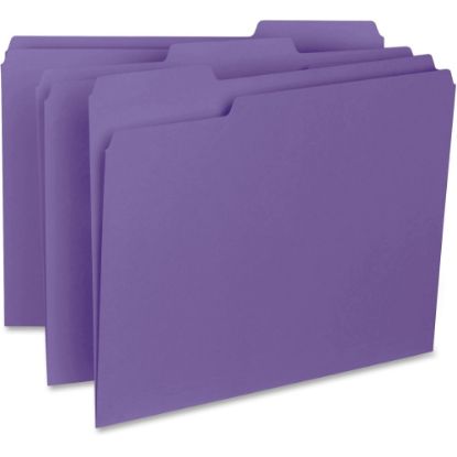 Picture of Business Source 1/3-Cut Colored Interior File Folders, Letter Size, Purple, Box Of 100 Folders