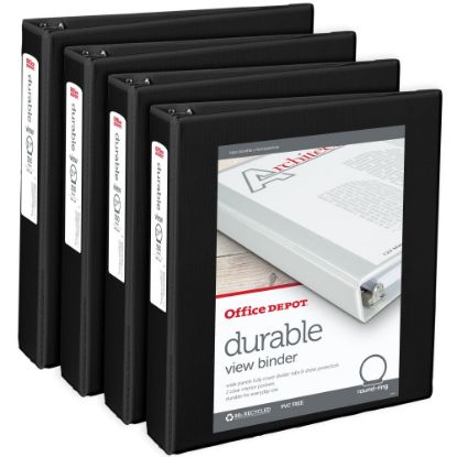 Picture of Office Depot Brand Durable View 3-Ring Binder, 1 1/2in Round Rings, Black, Pack Of 4