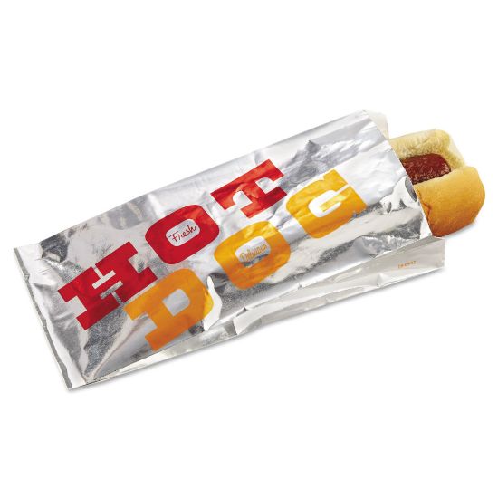 Picture of Bagcraft Foil Single-Serve Hot Dog Bags, 8 1/2inH x 3 1/2inW x 1 1/2inD, White, Pack Of 1,000