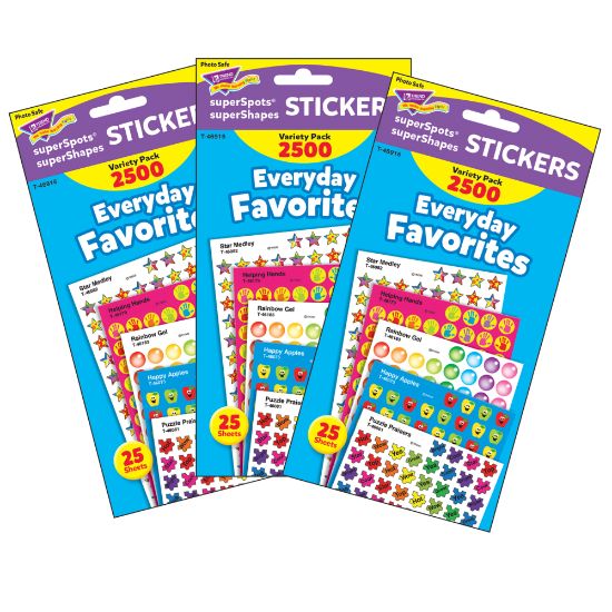 Picture of Trend SuperSpots Stickers, Everyday Favorites, 2,500 Stickers Per Pack, Set Of 3 Packs