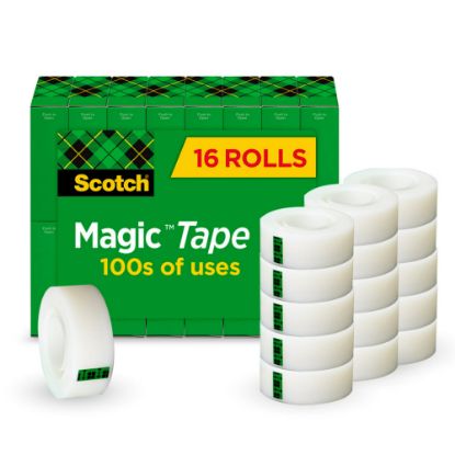 Picture of Scotch Magic Tape, Invisible, 3/4 in. x 1000 in., 16 Tape Rolls, Clear, Home Office, Back to School Supplies and College Essentials for Students and Teachers