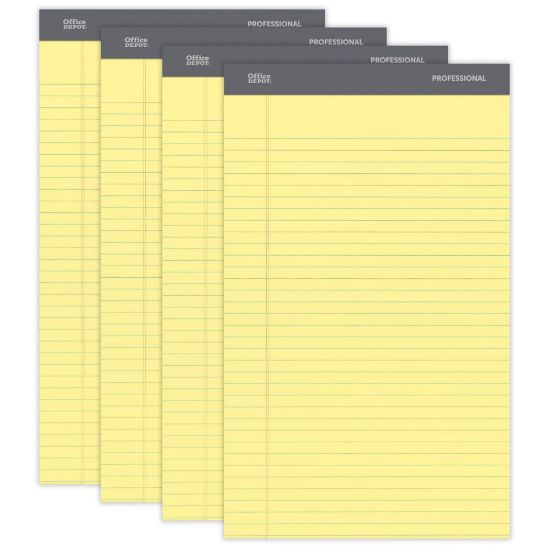 Picture of Office Depot Brand Professional Writing Pads, 8 1/2in x 14in, Legal/Wide Ruled, 50 Sheets, Canary, Pack Of 4