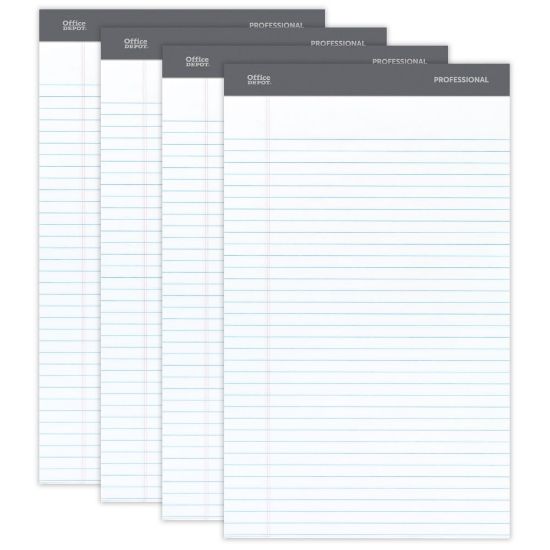 Picture of Office Depot Brand Professional Writing Pads, 8 1/2in x 14in, Legal/Wide Ruled, 50 Sheets, White, Pack Of 4