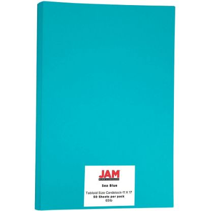 Picture of JAM Paper Card Stock, Sea Blue, Ledger (11in x 17in), 65 Lb, 30% Recycled, Pack Of 50