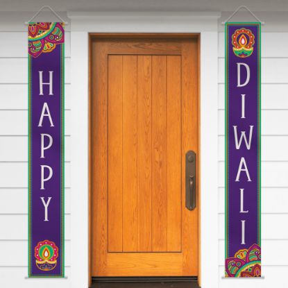 Picture of Amscan Happy Diwali Hanging Canvas Flags, 74in x 13-1/2in, Purple, Pack Of 2 Flags