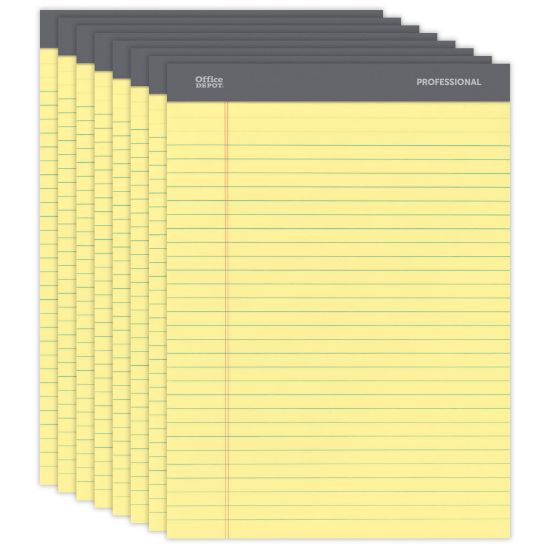 Picture of Office Depot Brand Professional Writing Pads, 8 1/2in x 11 3/4in, Legal/Wide Ruled, 50 Sheets, Canary, Pack Of 8