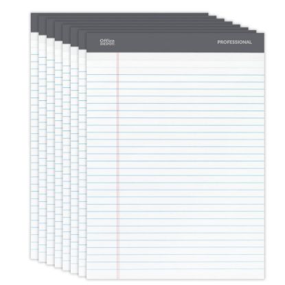 Picture of Office Depot Brand Professional Writing Pads, 8 1/2in x 11 3/4in, Legal Ruled/Wide, 50 Sheets, White, Pack Of 8