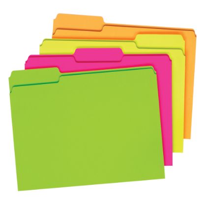 Picture of Pendaflex Glow File Folders, 1/3 Cut, 8 1/2in x 11in, Letter Size, Assorted Colors, Pack Of 24