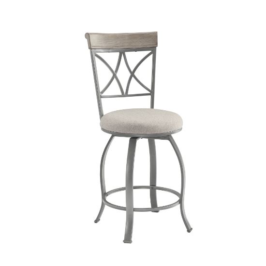 Picture of Powell Neville Swivel Armless Metal Counter-Height Stool With Back, Pewter/Light Gray