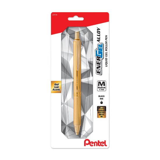 Picture of Pentel EnerGel Alloy Retractable Gel Pen, Medium Point, 0.7 mm, Gold Aluminum Barrel, Black Ink