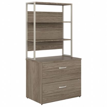 Picture of Bush Business Furniture Hybrid 35-11/16inW x 23-3/8inD Lateral 2-Drawer File Cabinet With Shelves, Modern Hickory, Standard Delivery