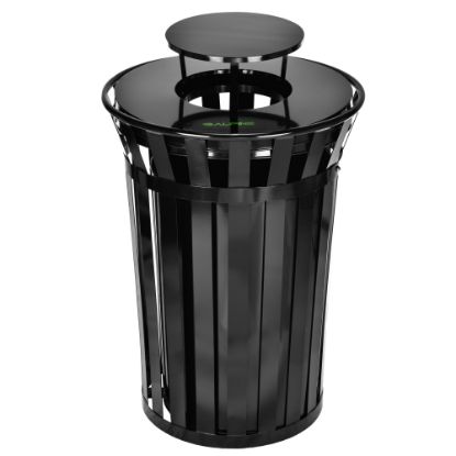 Picture of Alpine 38-Gallon Metal-Slatted Outdoor Commercial Trash Can, With Lid, Black