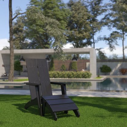 Picture of Flash Furniture Sawyer Modern All-Weather Poly Resin Wood Adirondack Chair With Footrest, Black