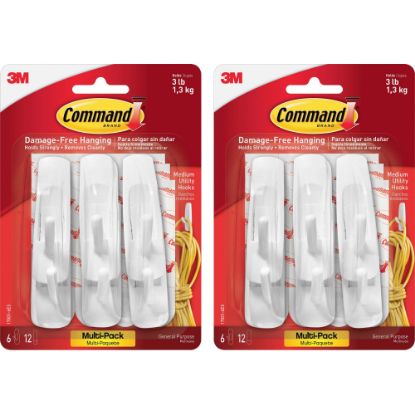 Picture of Command Medium Utility Hooks with Adhesive Strips - 3 lb (1.36 kg) Capacity - for Paint, Wood, Tile - White - 2 / Bag