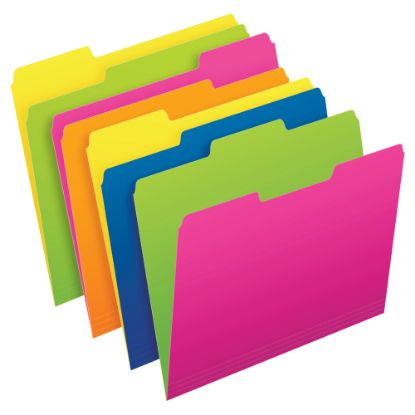 Picture of Pendaflex Glow File Folders, Twisted Twin Tabs, 1/3 Cut, Letter Size, Assorted Colors, Pack Of 24