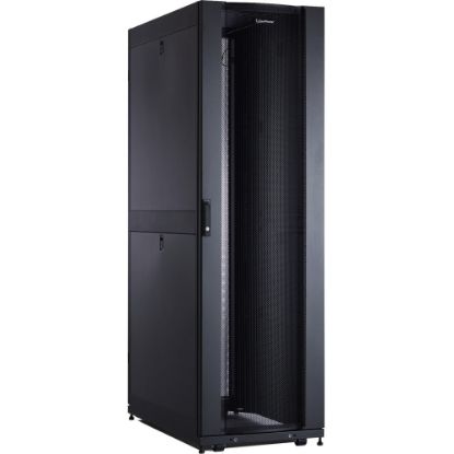 Picture of CyberPower CR42U11001 Rack Enclosures - 42U 19in Rack Enclosure, 600mm wide, 1070mm deep, hex perforated metal door, 2 side panels per side, locking doors/side panels, black, with casters, 3000lbs (1365kg) loading capacity, 5 year warranty