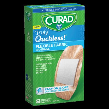 Picture of CURAD Truly Ouchless Self-Adhesive Bandages, XL, Tan, Box Of 8