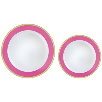 Picture of Amscan Round Hot-Stamped Plastic Bordered Plates, Bright Pink, Pack Of 20 Plates