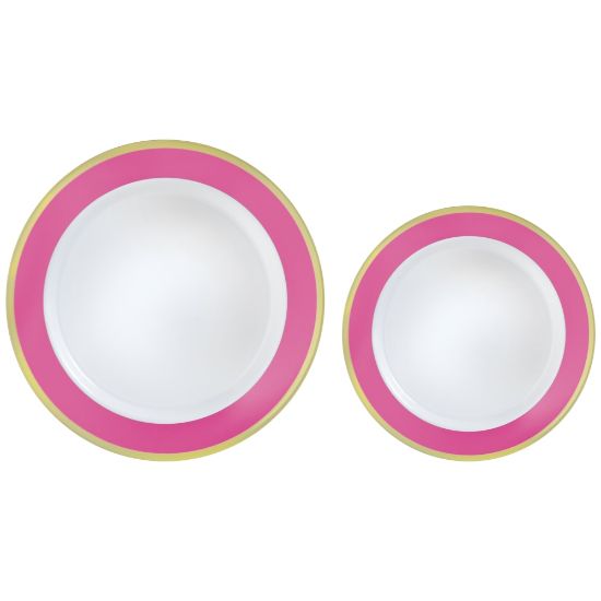 Picture of Amscan Round Hot-Stamped Plastic Bordered Plates, Bright Pink, Pack Of 20 Plates