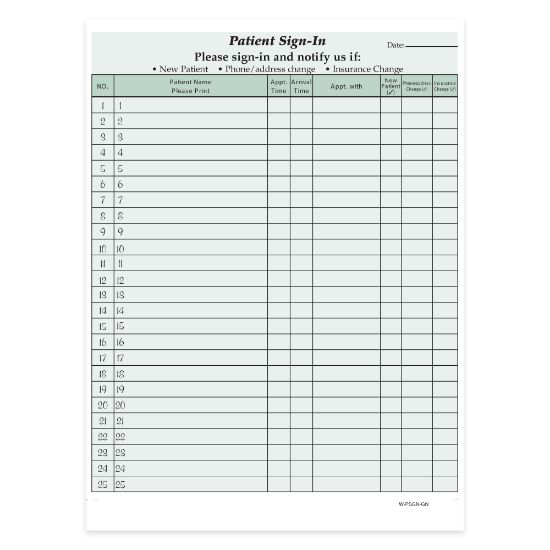 Picture of HIPAA Compliant Patient/Visitor Privacy 2-Part Sign-In Sheets, 8-1/2in x 11in, Green, Pack Of 500 Sheets