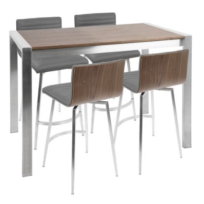 Picture of Lumisource Mason Contemporary Counter Table With 4 Counter Stools, Stainless Steel/Walnut/Gray