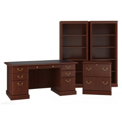 Picture of Bush Business Furniture Saratoga 66inW Executive Computer Desk With Lateral File Cabinet And Two 5-Shelf Bookcases, Harvest Cherry, Standard Delivery