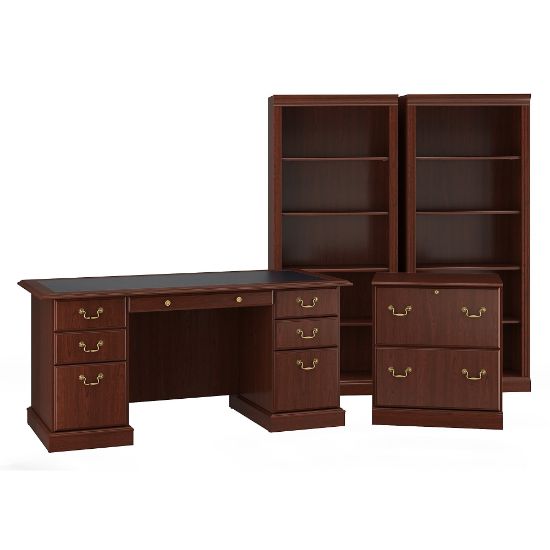 Picture of Bush Business Furniture Saratoga 66inW Executive Computer Desk With Lateral File Cabinet And Two 5-Shelf Bookcases, Harvest Cherry, Standard Delivery