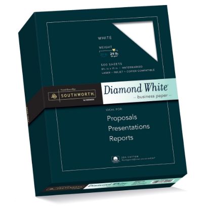 Picture of Southworth Diamond White 25% Cotton Business Paper, 8 1/2in x 11in, 24 Lb, White, Box Of 500