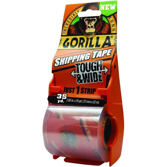 Picture of Gorilla Heavy-Duty Tough & Wide Shipping/Packaging Tape - 35 yd Length x 2.83in Width - 1.50in Core - Dispenser Included - 1 / Pack - Clear