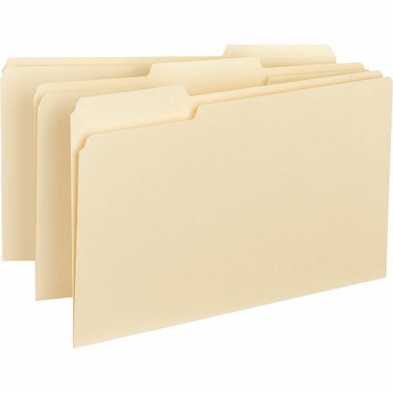 Picture of Business Source 1/3 Tab Cut Legal Top Tab File Folders - 8 1/2in x 14in - Assorted Tab Position - Manila - 100 / Box