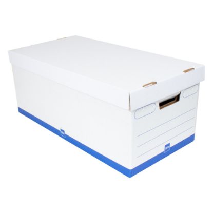 Picture of Office Depot Brand Medium Quick Set Up Corrugated Storage Boxes, Letter Size, 24in x 12in x 10in, 60% Recycled, White/Blue, Pack Of 12