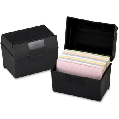 Picture of Oxford Plastic Index Card Boxes with Lids - External Dimensions: 6in Width x 4in Height - 400 x Card - Flip Top Closure - Plastic - Black - For Card - 1 Each