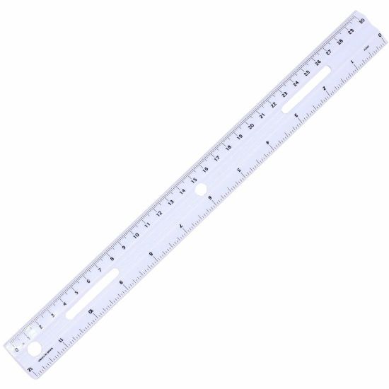 Picture of Business Source 12in Ruler - 12in Length 1.3in Width - 1/16 Graduations - Metric, Imperial Measuring System - Plastic - 1 Each - White