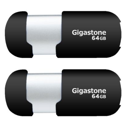 Picture of Dane-Elec Gigastone USB 2.0 Flash Drives, 64GB, Black/Silver, Pack Of 2 Flash Drives