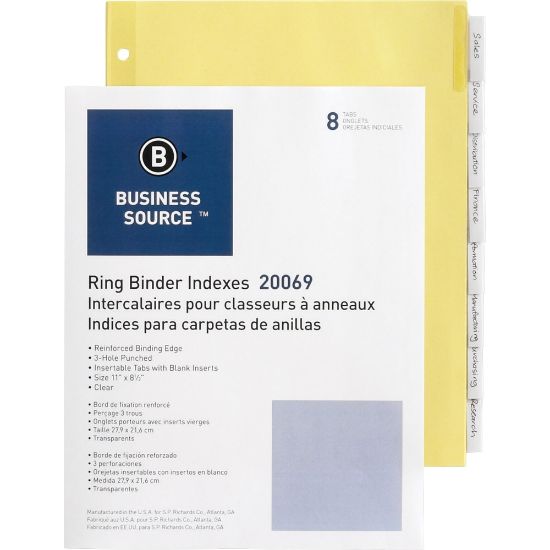 Picture of Business Source Buff Stock Ring Binder Indexes - 8 x Divider(s) - Blank Tab(s) - 8 Tab(s)/Set1.25in Tab Width - 8.5in Divider Width x 11in Divider Length - Letter - 3 Hole Punched - Clear Buff Paper Divider - Clear Tab(s) - 400 / Box