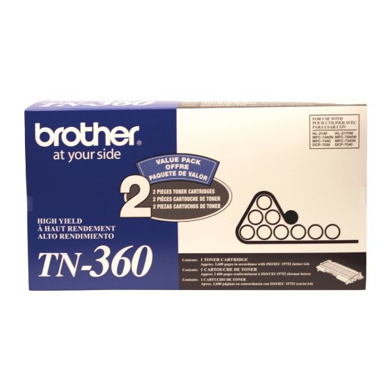 Picture of Brother TN-360 Black Toner Cartridges, Pack Of 2, TN-360BK