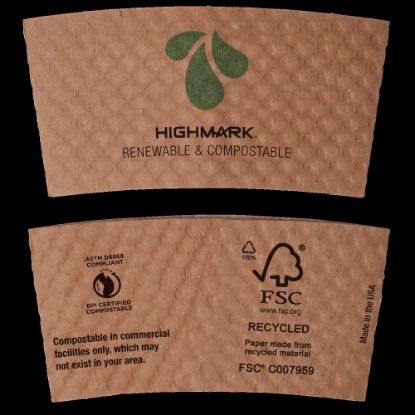 Picture of Highmark ECO Compostable Breakroom Hot Cup Sleeves, 100% Recycled, Kraft, Box Of 1,300