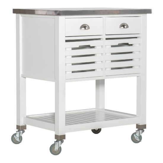 Picture of Linon Sherwood Kitchen Cart, 36-1/4inH x 30inW x 22inD, White/Stainless Steel