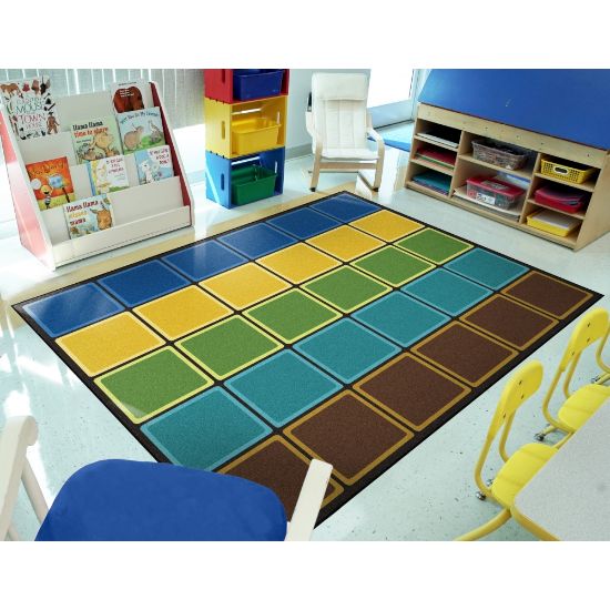 Picture of Joy Carpets Kid Essentials Rectangular Area Rug, Blocks Abound, 7-2/3ft x 10-3/4ft, Earthtone